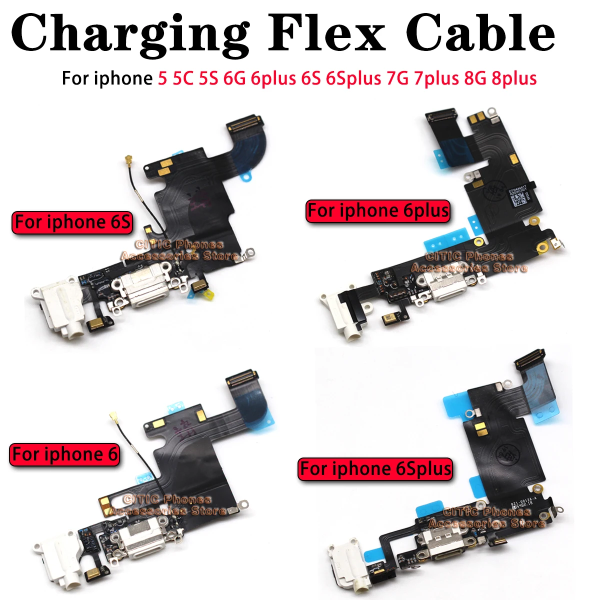 Charging Port Flex - 5 peças para iphone 6 6s